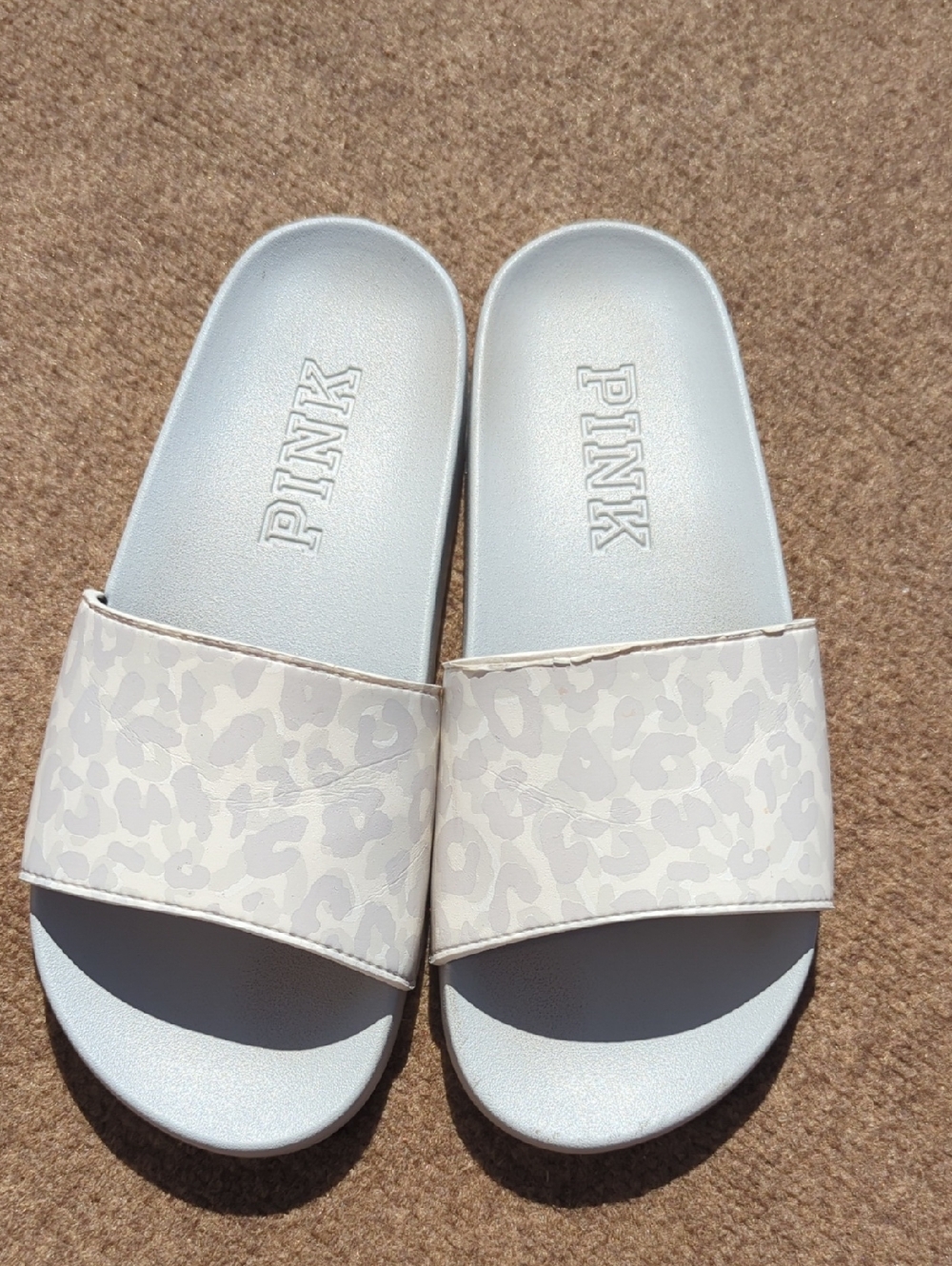 PINK M Grey Cheetah Print Slides